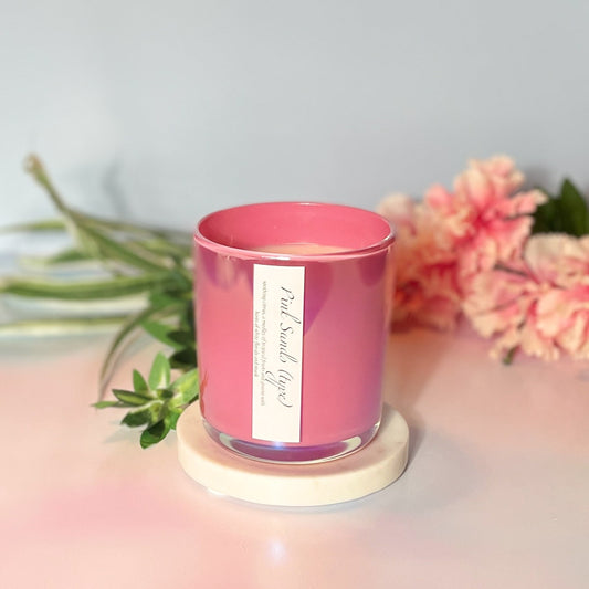 Pink Sands Type Candle made with Coco apricot creme wax and a crackling wooden wick
