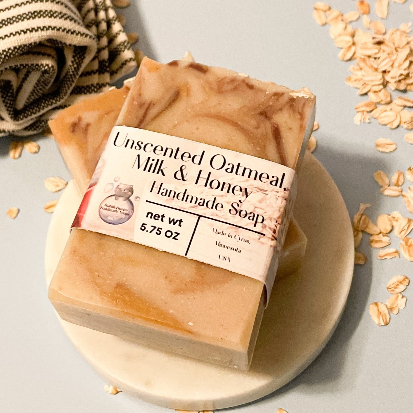 Oatmeal, Milk and Honey Unscented, All Natural Cold Process Handmade Soap Bar
