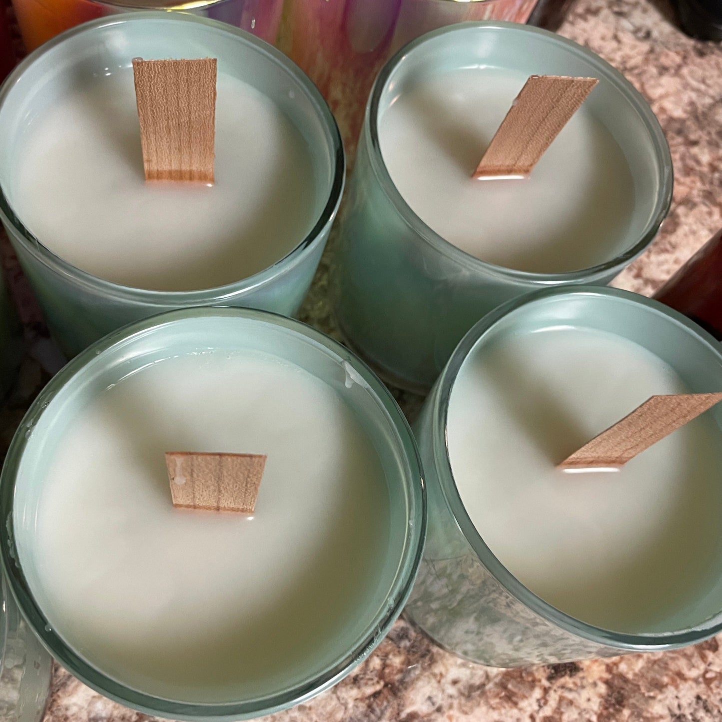Beija Flor Type Candle made with Coco apricot creme wax and a crackling wooden wick